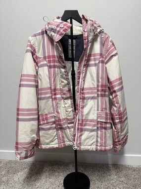 Roxy Pink and White Plaid Hooded Ski Jacket